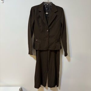 Byline Brown Pinstripe Pantsuit Y2K Officecore Jacket M Pants 9 Stretch Set